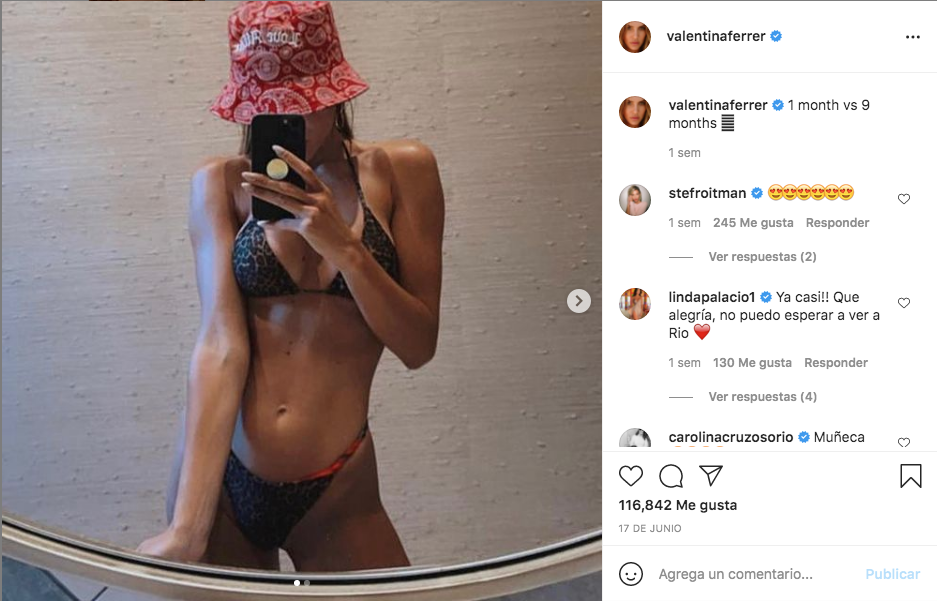 Instagram de Valentina Ferrer con 1 mes de embarazo